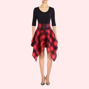 NWOT ♡ Dressfo ♡ Tartan Plaid ♡ Asymmetrical Dress ♡ Lace-Up ♡ Handkerchief